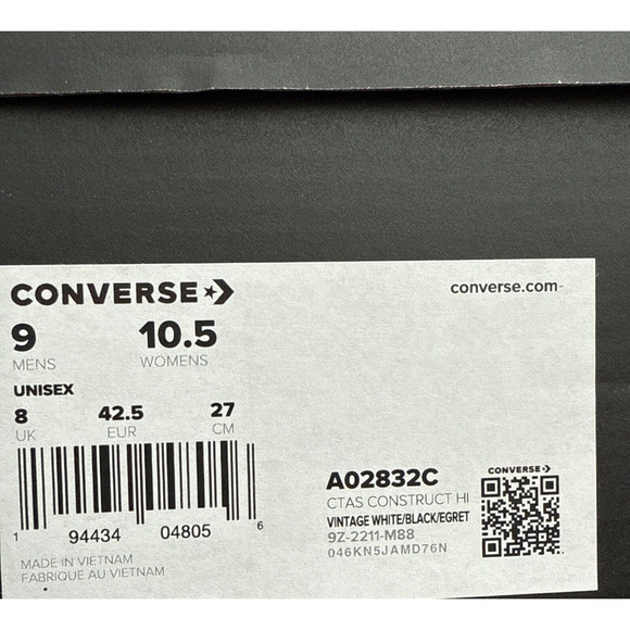Converse CTAS Construct High Shoes Women's size 10.5 Men's 9 Skate White A02832C - Picture 10 of 10